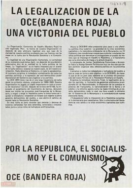 “La legalización de la OCE (Bandera Roja) una victoria del pueblo”. Llamamiento de la OCE (BR) a la  formación de candidaturas comunistas y hacia la huelga general política