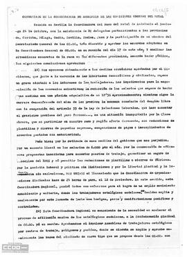 Comunicado de la Coordinadora de Andalucía de las Comisiones Obreras del Metal sobre los acuerdos aprobados en su reunión.
