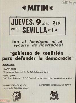 “Mitin: gobierno de coalición para defender la democracia...”. Hoja volandera de la OCE (Bandera Roja) y Unificación Comunista de España