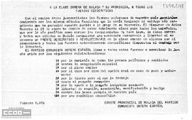 Llamamiento del Comité Provincial de Málaga del PCOE para coordinar la lucha por las reivindicaciones.