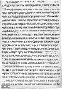 Análisis de la ponencia “Lo regional desde la clase obrera andaluza” elaborado por las Comisiones Obreras de Sevilla.