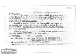 Hoja informativa de los trabajadores de la construcción de Granada sobre el paro del 21 de octubre.