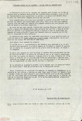 Circular del Secretariado de Organización de la [OCE (BR)] sobre la campaña “1 millón para Bandera Roja”
