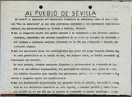 “Al pueblo de Sevilla”. Declaración del Movimiento Comunista de Andalucía ante las manifestaciones en el día de Andalucía