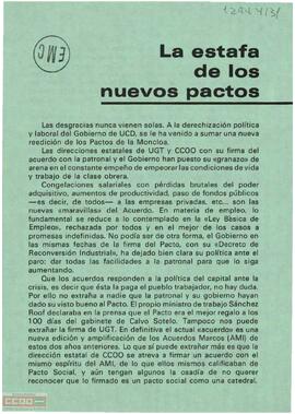 “La estafa de los nuevos pactos”. Llamamiento del Moviment Comunista de Catalunya para expresar el desacuerdo con el Pacto Social