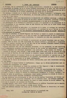 Circular interna del Comité Regional de Andalucía del PTE  sobre la necesidad de aumentar los fondos económicos del partido.