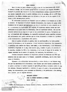“Chile vencerá”. Llamamiento del Comité de Solidaridad con Centroamérica y Chile, de la LCR y  de otras organizaciones a la solidaridad internacional con el pueblo chileno