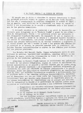 Comunicado del Comité Provincial de Sevilla del PCOE ante la petición de ingreso en el Mercado Común Europeo.