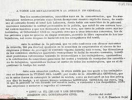Comunicado del Comité del Metal de la OCE (Bandera Roja) sobre la huelga