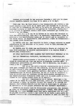 “Resumen provisional de las acciones llevadas a cabo por la clase obrera española los días 30 de abril y 1º de mayo”.