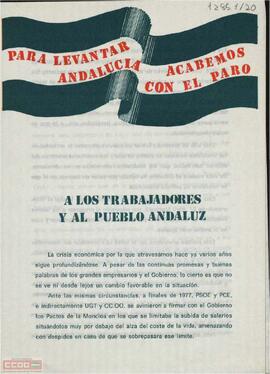 “Para levantar Andalucía acabemos con el paro”. Llamamiento del Comité Ejecutivo del Comité Central del PTA para aumentar los esfuerzos necesarios para conseguir una Andalucía sin paro.