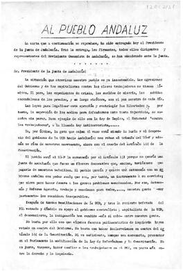 “Al pueblo andaluz”. Reproducción de la carta enviada por el Movimiento Comunista de Andalucía al Presidente de la Junta de Andalucía