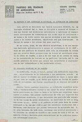 “El Partido y las Centrales Sindicales. La situación en Andalucía”. Documento presentado al Pleno del Comité Central del PTA por Juan Valencia.