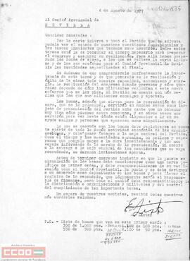 Carta de Enrique Líster al Comité Provincial de Sevilla en la que informa sobre los bonos de ayuda al Congreso.