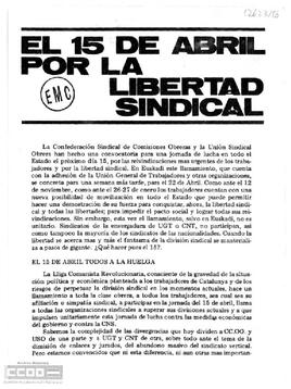 “El 15 de abril por la liberad sindical”. Llamamiento del Secretariat del Comité Nacional de Catalunya de la LCR a la participación en esta jornada de lucha