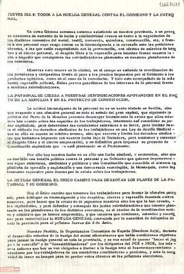 “Jueves día 8: todos a la huelga general, contra el Gobierno y la Patronal”. Llamamiento del Comité Provincial de Sevilla de la OCE (Bandera Roja) a la participación en la huelga general