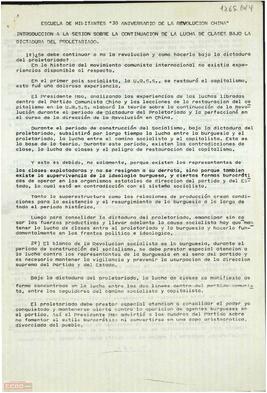 Escuela de Militantes XXX Aniversario de la Revolución China: introducción a la sesión sobre la continuación de la lucha de clases