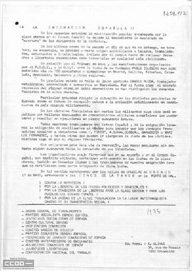 “¡A la emigración española!”. Llamamiento del PCOE y de otras organizaciones a la participación en la manifestación por las calles de Bruselas.