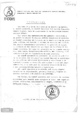 Comunicado del Comité Ejecutivo del PCOE sobre las decisiones tomadas en su reunión.
