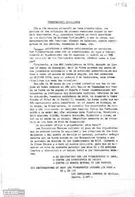Llamamiento de las Comisiones Obreras de Sevilla al boicot de los transportes urbanos los días 22 y 23.