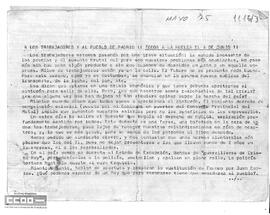 “A los trabajadores y al pueblo de Madrid. ¡Todos a la huelga el 4 de junio! Octavilla de las Comisiones Obreras de Madrid.