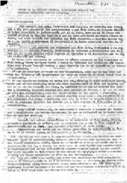Borrador de la carta del Comité Provincial de Sevilla del PCOE al Secretario General en la que expone las conclusiones sobre la intervención del camarada Paco en el IV Pleno.