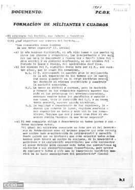 Documento: formación de militantes y cuadros. El militante del partido, sus deberes y derechos. Secretaría Política del Comité Provincial de Sevilla del PCOE.