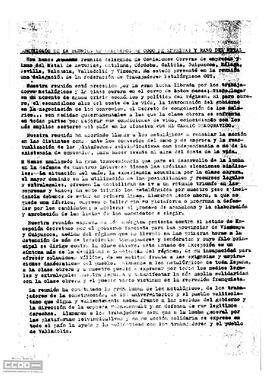 Comunicado de la reunión de delegados de las Comisiones Obreras de empresas y ramo del metal.