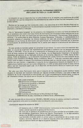 “La recuperación del patrimonio sindical: una lucha de toda la clase obrera”.  Comunicado del Comité de Empresas de la Organización Comunista de España (Bandera Roja).