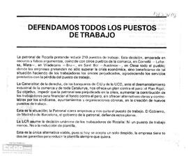 “Defendamos todos los puestos de trabajo”. Llamamiento del Comité Comarcal del Baix Llobregat de la LCR a la convocatoria de una jornada de lucha unitaria contra las reducciones y los expedientes