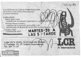 Invitación de los militantes de la LCR de la construcción a una charla coloquio sobre el actual convenio