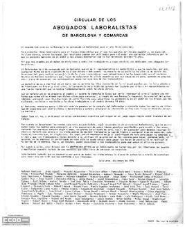 Circular de los abogados laboralistas de Barcelona y Comarcas en la que piden la abstención activa en el referéndum del 15 de diciembre de 1976.