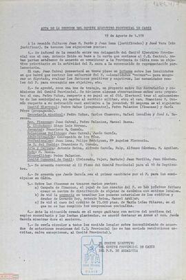 Acta de reunión del Comité Ejecutivo Provincial de Cádiz del PTA.