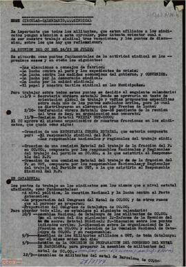 Circular sobre el calendario del trabajo sindical