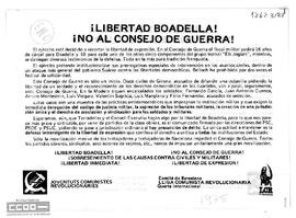 “¡Libertad Boadella! ¡No al Consejo de Guerra!”. Octavilla del Comité de Barcelona de la LCR y de las Joventuts Comunistes Revolucionàries