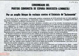 “Por un amplio bloque de rechazo contra el Estatuto de Autonomía”. Comunicado del Partido Comunista de España (marxista-leninista) en el que pide la abstención activa