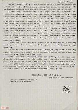 Comunicado de los militantes de CC.OO. del metal de la LCR  sobre los hechos acaecidos en la asamblea convocada por la Coordinadora del Metal de Barcelona