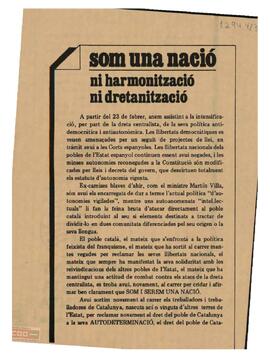 “Som una nació. Ni harmonització ni dretanització”. Llamamiento del Moviment Comunista de Catalunya por el derecho a la autodeterminación del pueblo de Catalunya