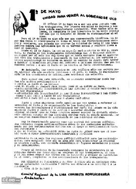 “1º de mayo: unidad para vencer al gobierno de UCD”. Comité Regional de Andalucía de la LCR