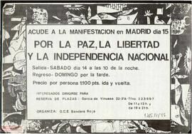 “Por la paz, la libertad y la independencia nacional: acude a la manifestación en Madrid día 15...”. Hoja volandera de la OCE (Bandera Roja)