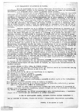 Comunicado de la Comisión de Enlaces, jurados y trabajadores metalúrgicos madrileños referente a las reivindicaciones para las próximas elecciones sindicales.