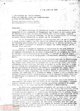 Carta del Comité Ejecutivo al Comité Central y a todos los militantes del PCOE en la que solicita su  ayuda económica.