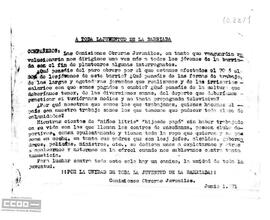 Comunicado de las Comisiones Obreras Juveniles por la unidad de toda la juventud de la barriada.