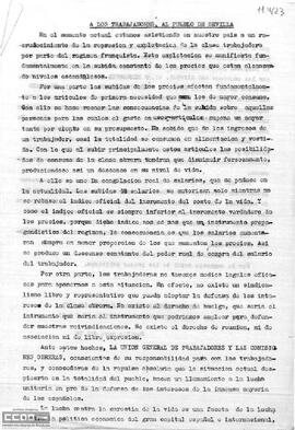 Llamamiento de las Comisiones Obreras de Sevilla y de la Unión General de Trabajadores por la lucha unitaria