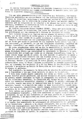Comunicado político del Comité Provincial de Sevilla del PCOE ante los acontecimientos del país.