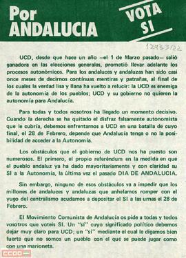 “Por Andalucía vota sí”. Llamamiento del Movimiento Comunista de Andalucía para votar sí en el Referéndum