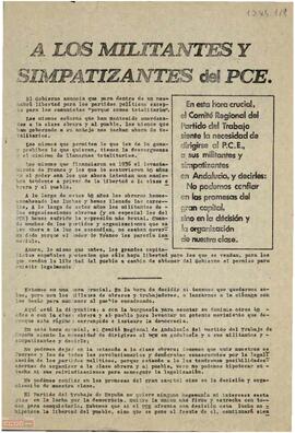 “A los militantes y simpatizantes del PCE”.  Llamamiento del Comité Regional de Andalucía del PTE  por la legalización de los partidos políticos.