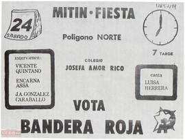 “Mitin-fiesta. Intervienen: Vicente Quintano... Vota Bandera Roja“
