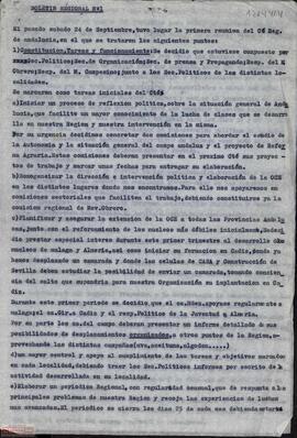 Informe sobre la primera reunión del Comité Regional de Andalucía de la Organización Comunista de España (Bandera Roja)