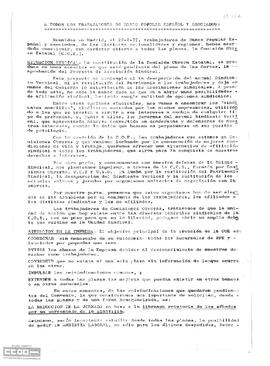 Comunicado de la Comisión Obrera Estatal del Banco Popular Español y Asociados sobre la constitución y objetivos de la Comisión Obrera Estatal (COE).